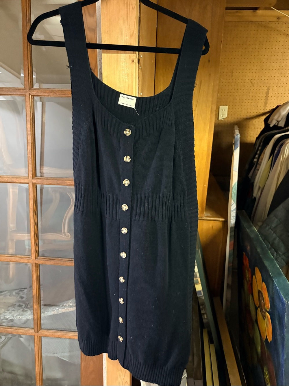 Jackson Rowe Black Ribbed Button-Front Midi Dress